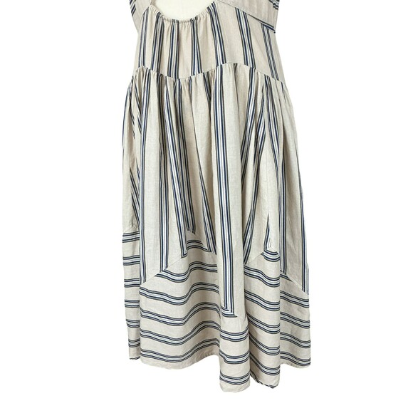 Anthropologie Plenty Linen Fit & Flare Midi Dress L Beige Striped Cutout Tiered - Picture 7 of 16